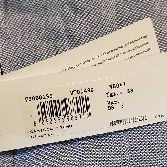 NWT Versace Collection Camicia Trend Dress Shirt Cotton blue 15/38 - Picture 5 of 9